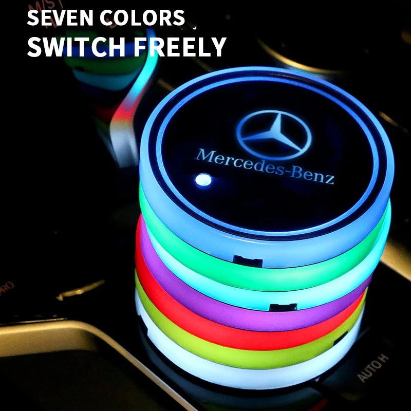 1/2pcs LED Luminous Car Water Cup Coaster Holder Lamps For Mercedes Benz Dacia Tesla Cadillac Land Rover Toyota Hyundai Abarth