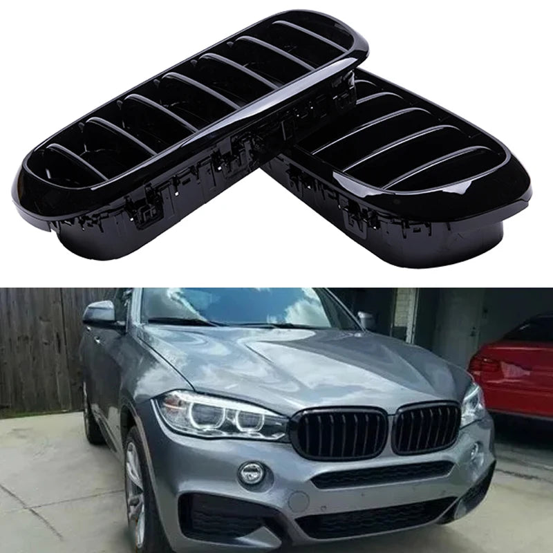 Pulleco For BMW X5 X6 F15 F16 Car Front Bumper Kidney Grill Hood Grillle Gloss Black Single Slat Grilles 14-17 New Racing Grills