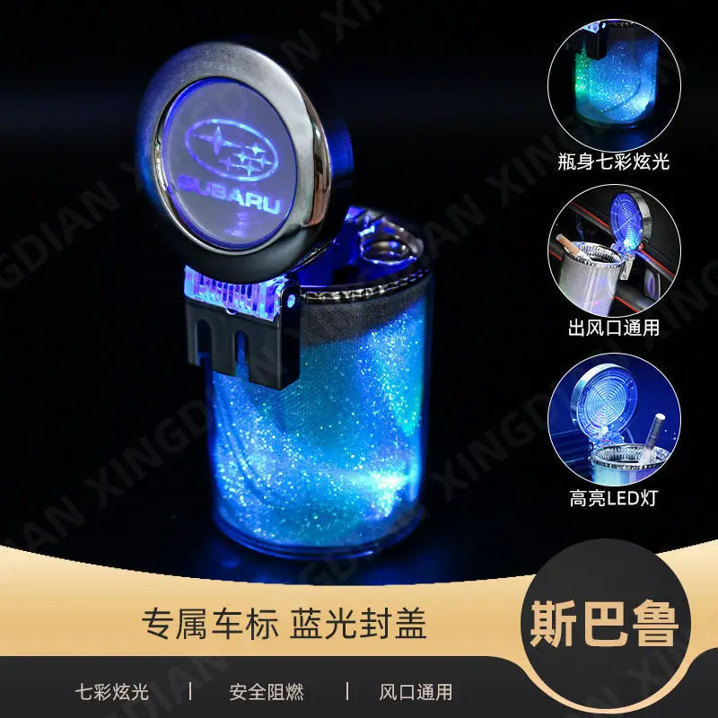 LED Multicolor Car Ashtray with Large Capacity and Air Vent, Colorful Car Interior Accessory