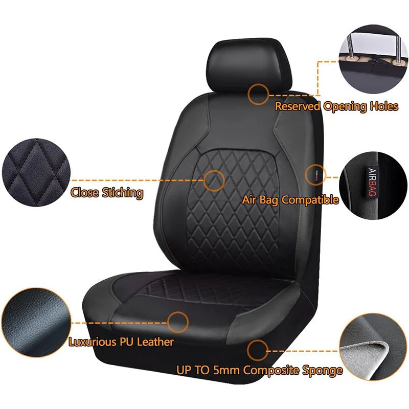 Full Surrounded Waterproof All Season Protective Interior Pu Leather Universal Leather Car Seat Cover Accessory Full Set