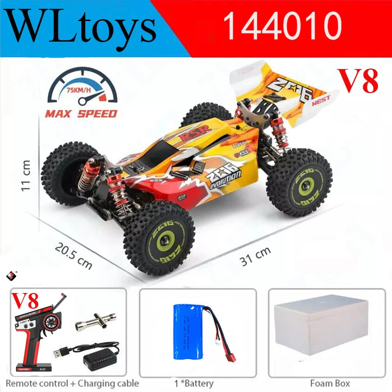 Top WLtoys 144010-V8 2.4G Racing RC Car 70 KM/H Brushless Motor 4WD High Speed Off-Road Drift RC Toys for Kids and Adults Gift