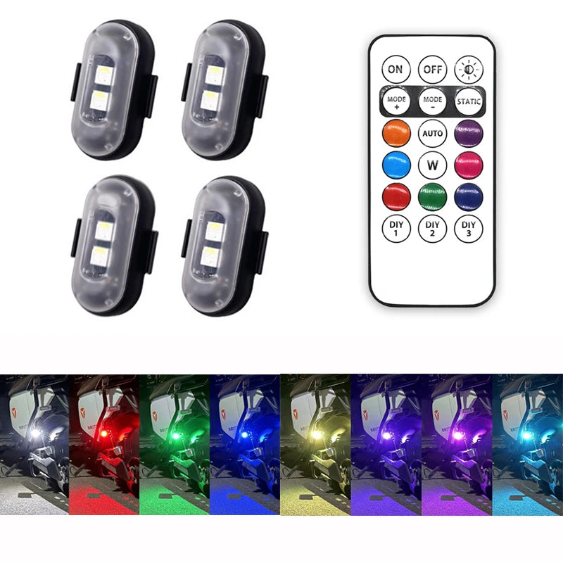 4pcs Magnetic Car Wireless LED Strobe Lights Remote Control, USB Charging Led Lights 8 Colors anti-collision Warning lights