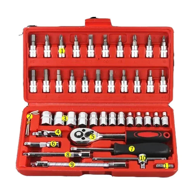 Wrench Set 46/53Pcs Tool Kit For Car Tool Screwdriver And Bit Ratchet Torque Quick Wrench Spanner Wrench Socket Key Hand Tools