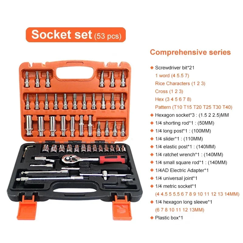 Wrench Set 46/53Pcs Tool Kit For Car Tool Screwdriver And Bit Ratchet Torque Quick Wrench Spanner Wrench Socket Key Hand Tools