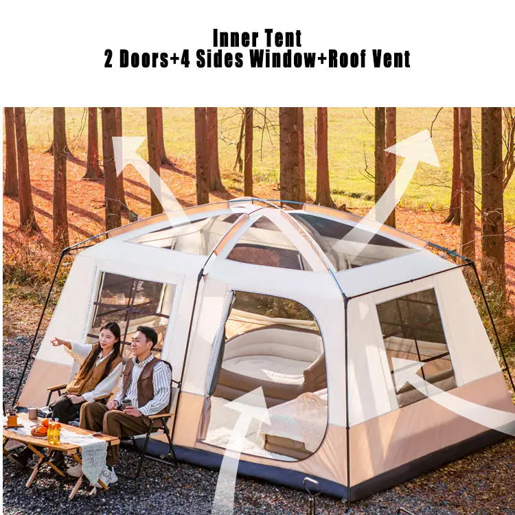 Hot Outdoor Large Camping Party Tent Two Room One Living Room Windproof waterproof sunshade keep warm four seasons camping Tent