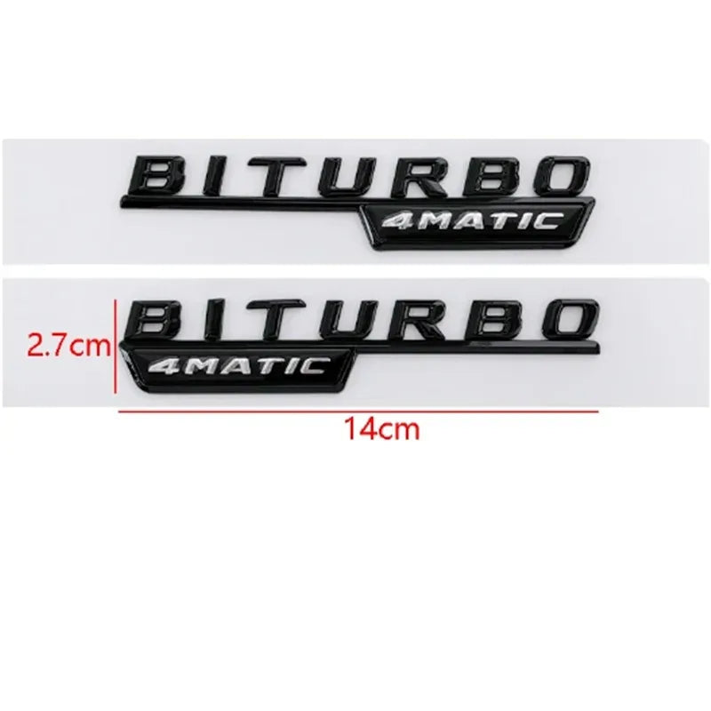 2pcs Car Letters Fender Trim Badge BITURBO 4MATIC Plus Emblem Sticker For Mercedes AMG C43 E43 GLE43 GLC43 W205 W213 Accessories